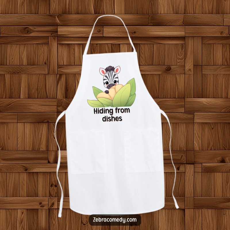 Funny Zebra Apron: A shy zebra hides behind a large, striped flower, only its eyes visible, bringing playful charm to the kitchen.