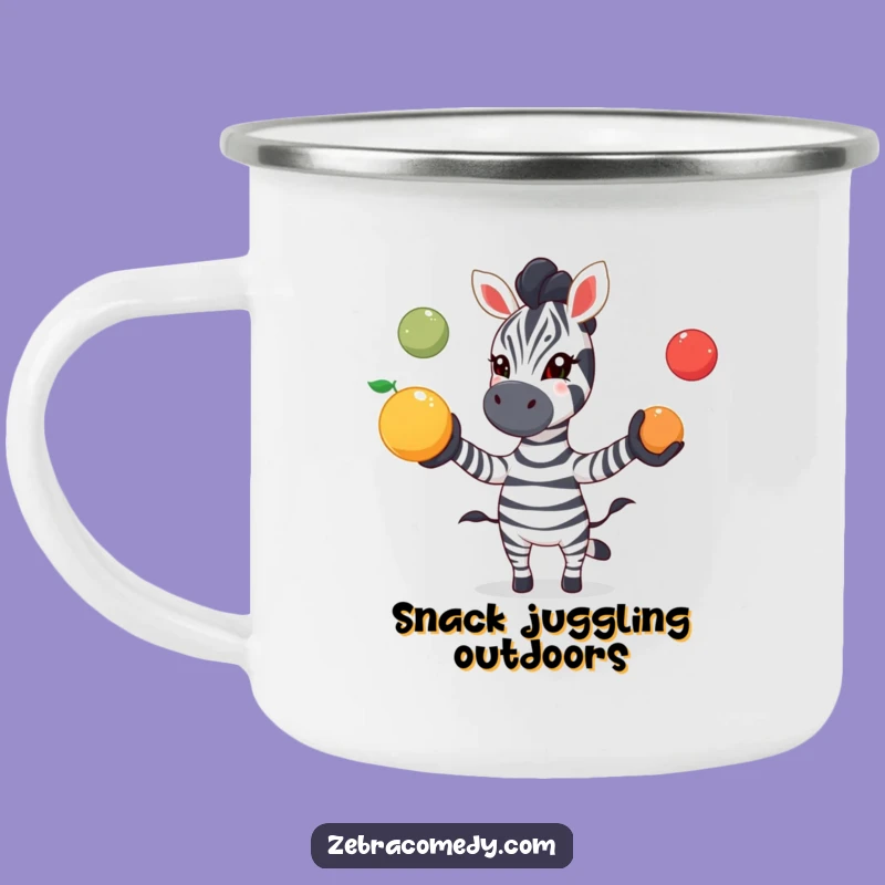 Funny Zebra Camping Mug: Juggling Fruit on Outdoor Adventure