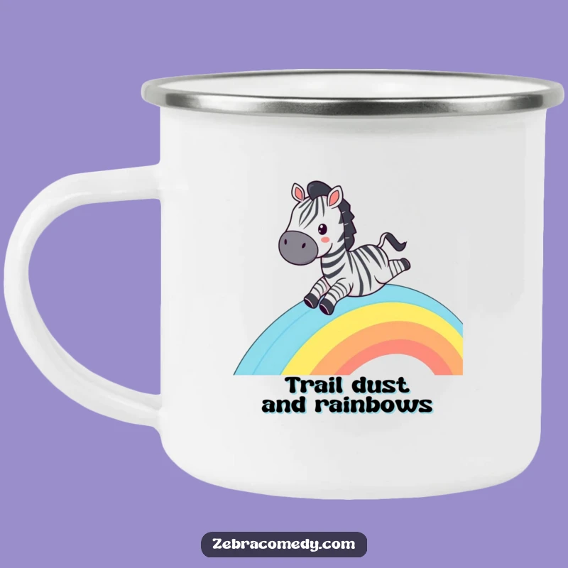 Funny Zebra Rainbow Slide Camping Mug - Enamel Grinning Zebra Cup, Outdoor Humor Gift