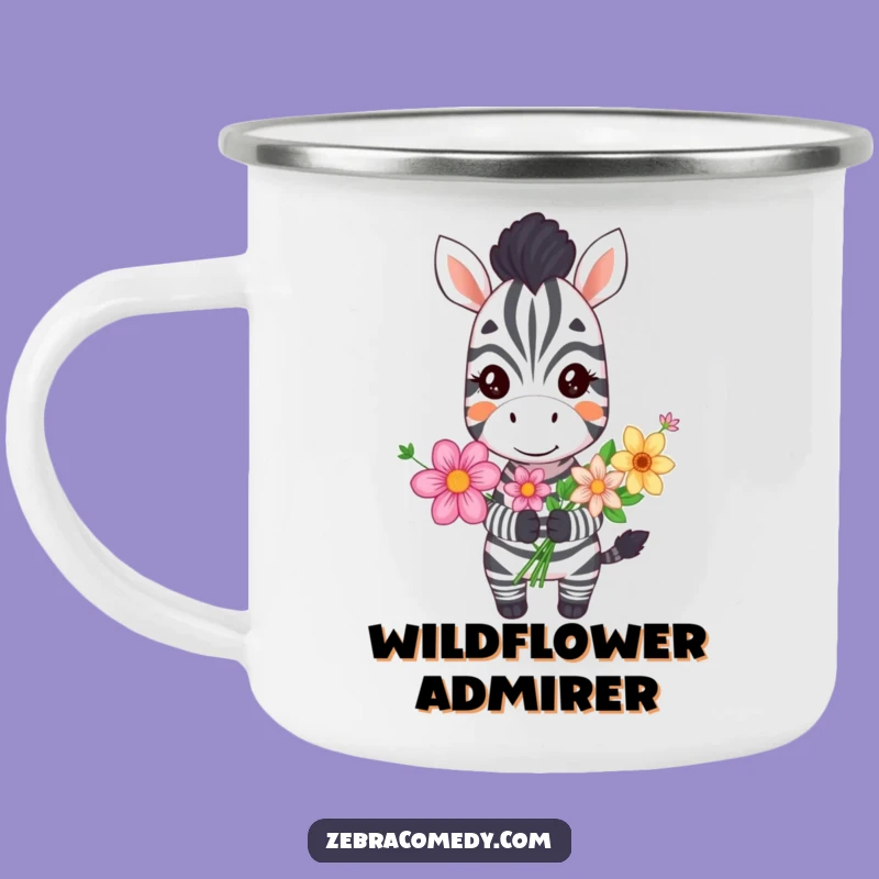 Funny Grinning Zebra Enamel Camping Mug, Happy Blooms for Adventures, a Fun Gift