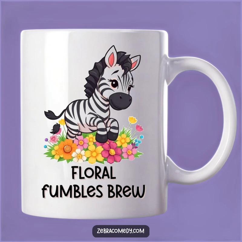 Funny Zebra Slipping Flowers Mug - Comical Cartoon Animal Gift