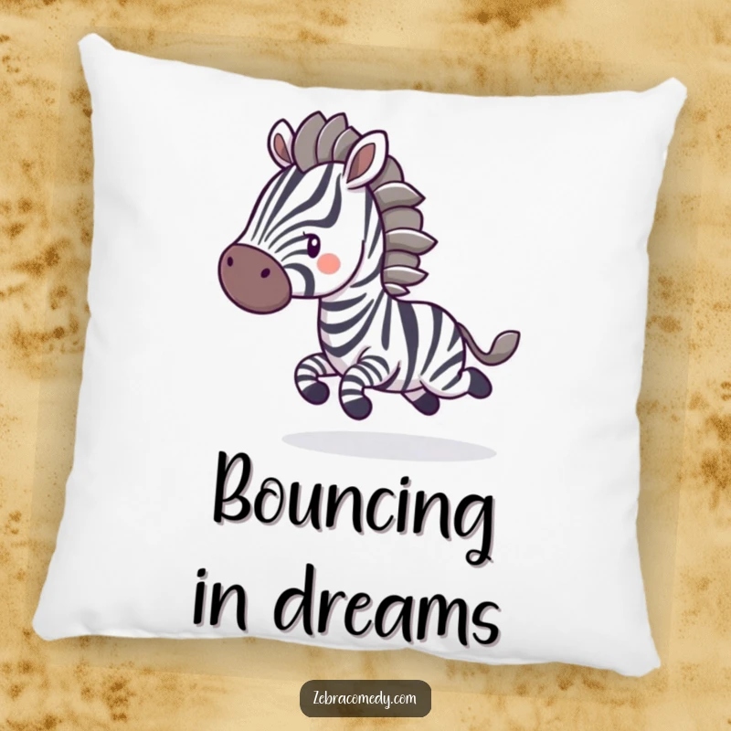 Funny Pillow: A cute zebra character playfully bounces, its stripes a dynamic blur, adding a touch of humorous motion to this soft pillow.