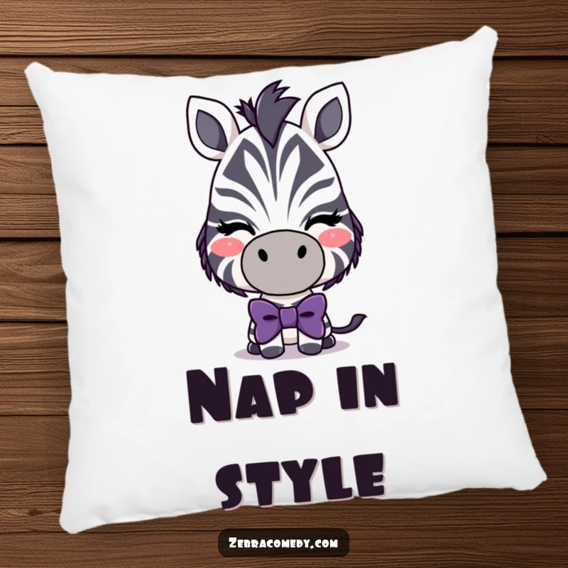 Funny Playful Zebra Pillow: A dapper zebra wearing a large, silly bowtie and giving a charming wink.