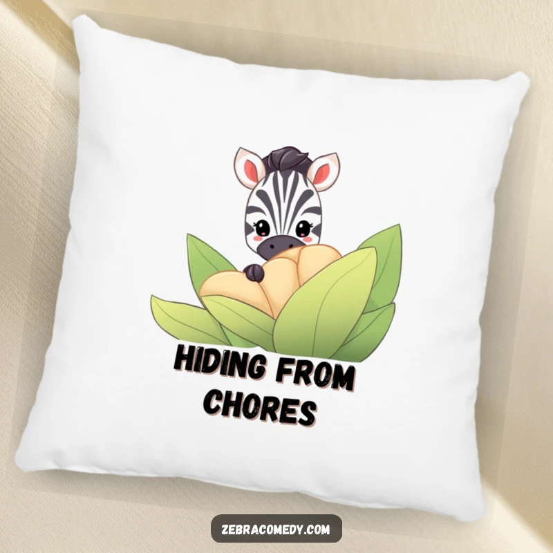 Funny Zebra Pillow: A shy zebra hides behind a large, striped flower, its eyes peeking out, offering comfort and a touch of playful mystery.