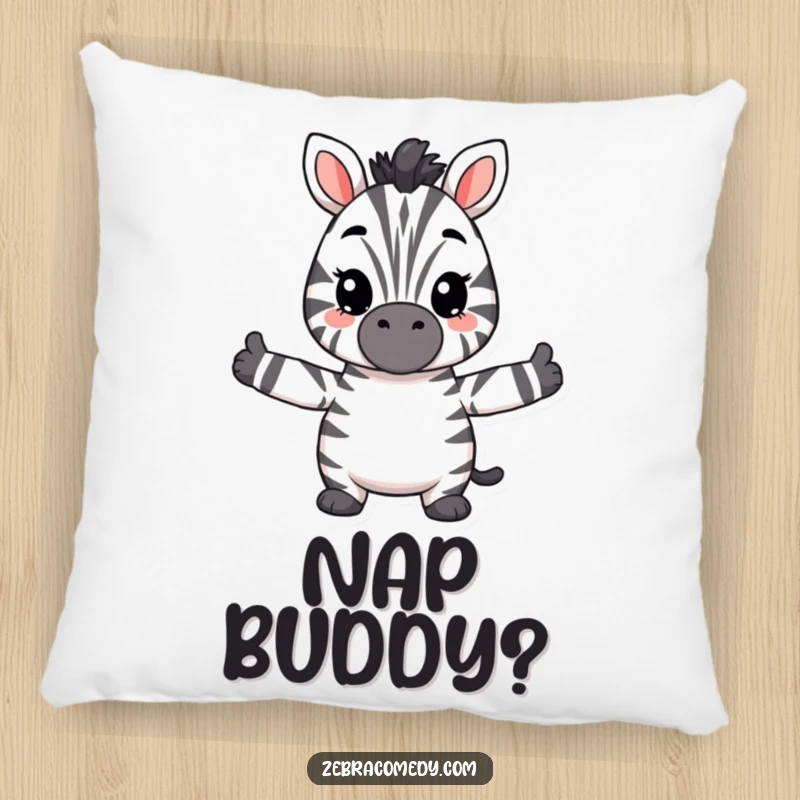 Funny fuzzy zebra pillow with arms open, inviting a hug, perfect for adding a touch of adorable, humorous comfort to any space.