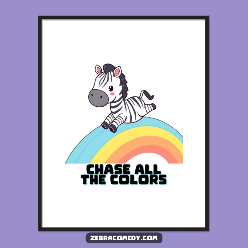 Funny Zebra Rainbow Slide Digital Art - Printable Grinning Zebra Decor, Instant Humorous Gift