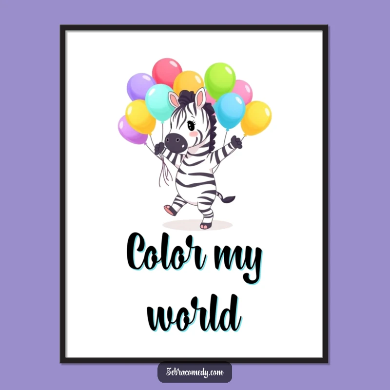Funny Zebra Digital Art: Balloon Dance Celebration, Perfect Humorous Wall Gift!