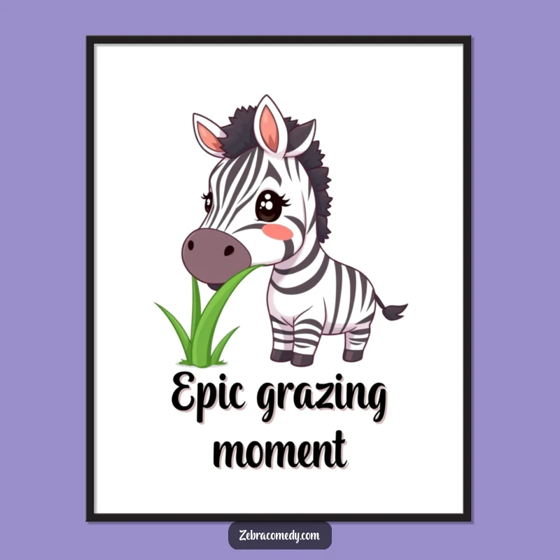 Funny Zebra Big Smile Grass Digital Print - Instant Joyful Decor