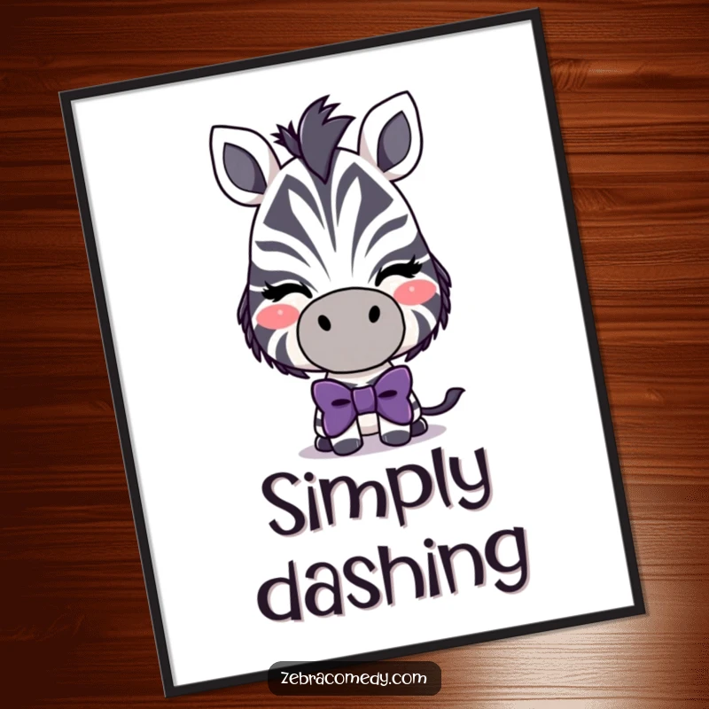Funny Playful Zebra Digital Art: A stylish zebra wearing a large, silly bowtie and winking, a charming illustration.