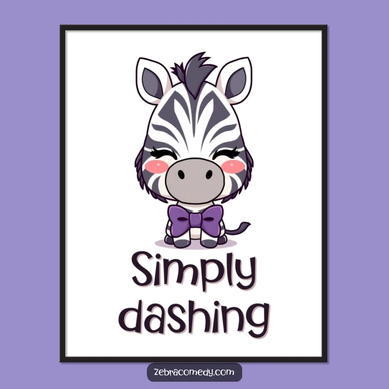 Funny Zebra Bowtie Digital Art - Winking Character Print, Instant Download Gift