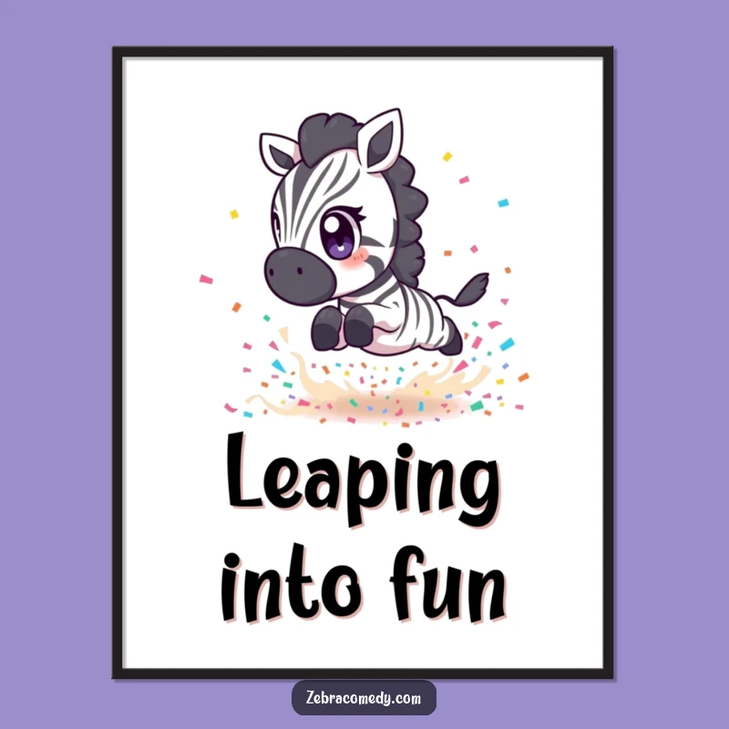 Funny Zebra Confetti Leap Digital Print: Instant Festive Art, Perfect Giftable Download