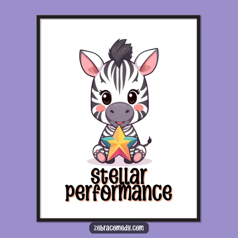 Funny Zebra Cub Star Balancing Digital Art: Instant Joy for Your Walls!