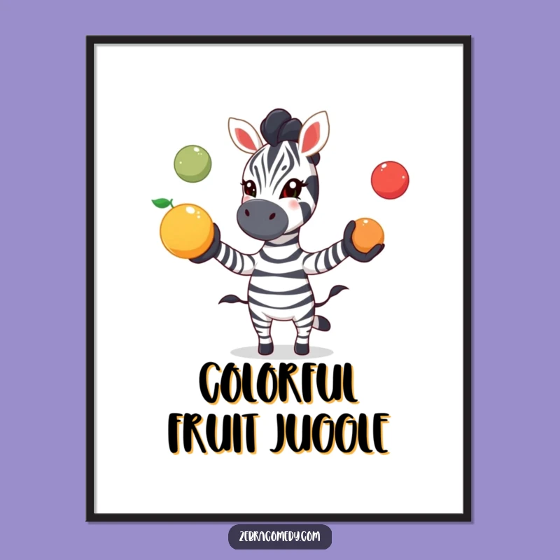 Funny Zebra Digital Art: Juggling Fruit Fun, Instant Download Gift