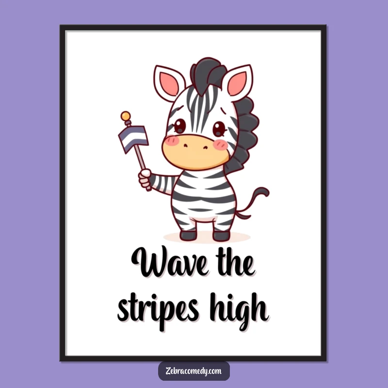 Funny Zebra Flag Waving Digital Art: Joyful Wall Decor with Stripes