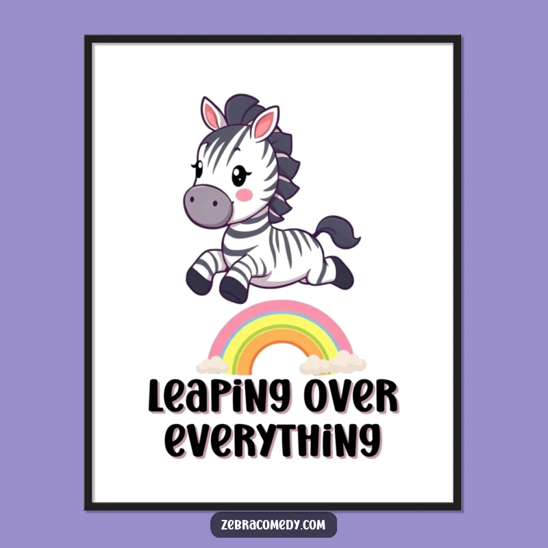 Funny Zebra Rainbow Jump Digital Art: Instant Whimsical Decor, Ultimate Funny Gift