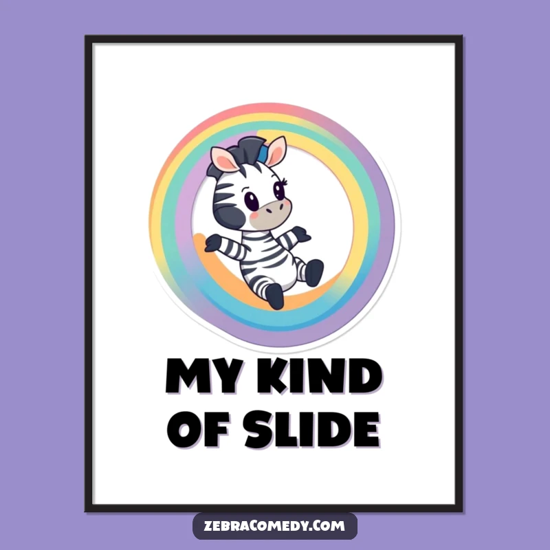 Funny Zebra Rainbow Slide Digital Print: Instant Whimsy Art, Perfect Giftable Download