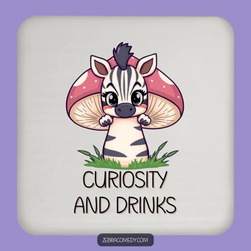Funny Zebra Coaster: Mushroom Peek Protection, Whimsical Gift