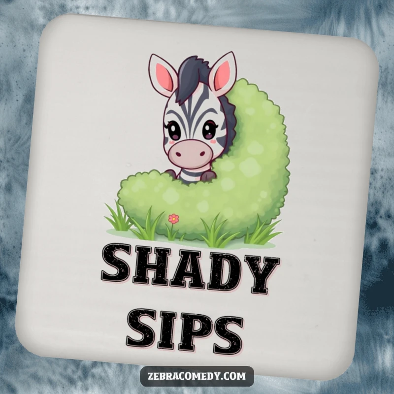 Funny peeking zebra drink coasters featuring a playful zebra peeking from behind a bush, perfect for adding humorous, mysterious decor.