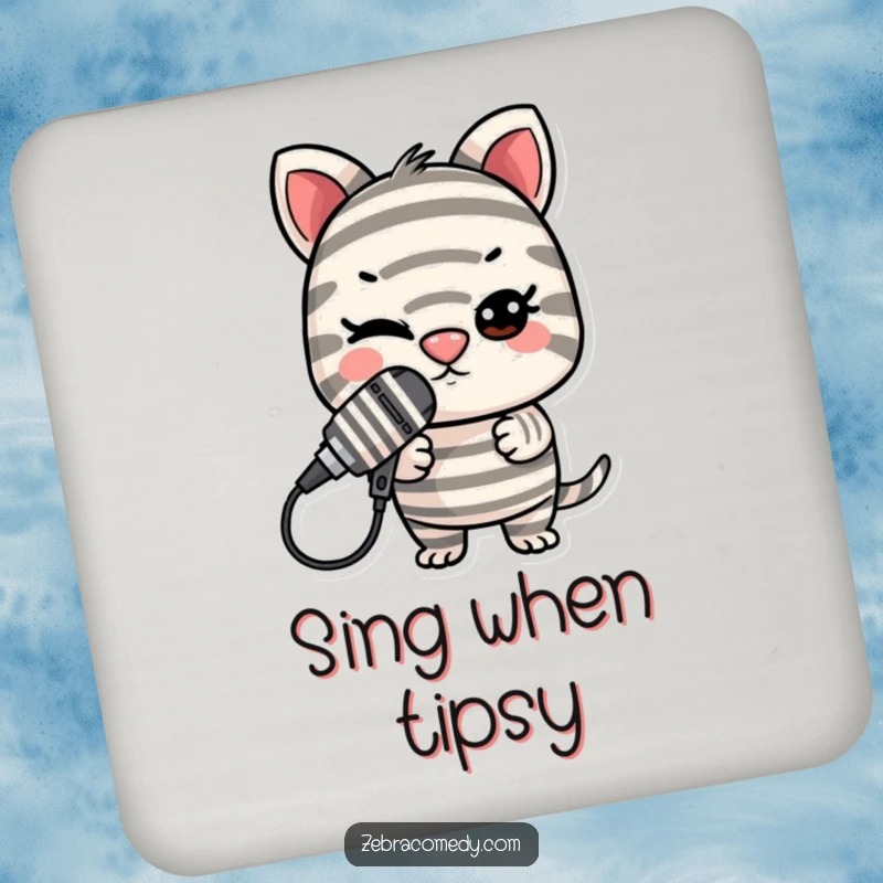 Funny Striped Microphone Coaster: A striped character balances a microphone on its nose, winking with a mischievous air.