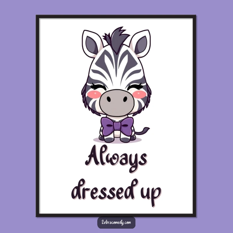 Funny Zebra Bowtie Poster - Winking Character Art, Stylish Wall Decor Gift