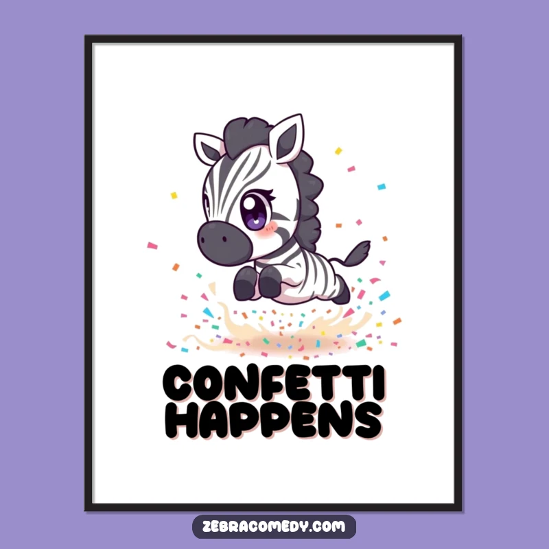 Funny Zebra Confetti Leap Poster: Expressive Art, Festive Fun, Perfect Gift