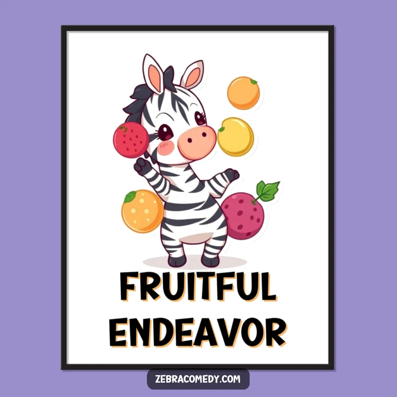 Funny Zebra Juggling Fruit Poster - Exciting Cartoon Wall Art