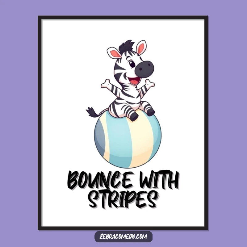 Funny Zebra Art Poster: Joyful Bounce, Playful Wall Decor
