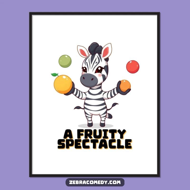 Funny Zebra Art Poster: Juggling Fruit Fun, Exciting Wall Decor