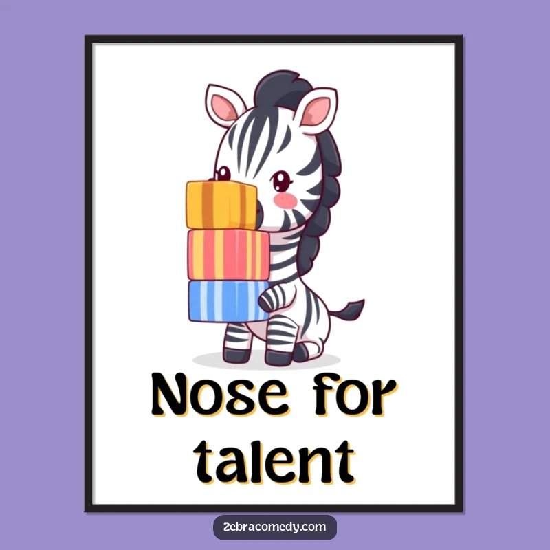 Funny Zebra Balancing Cubes Poster: Quirky Wall Art, An Amusing Funny Gift for Any Room