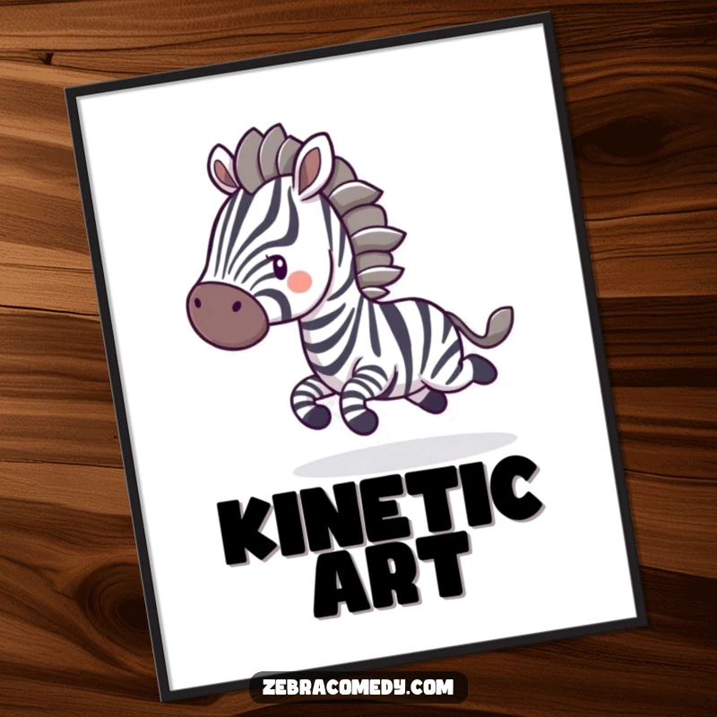 Funny Poster: A zebra character captured mid-bounce, stripes blurred with motion, creating a lively and humorous piece of wall art.