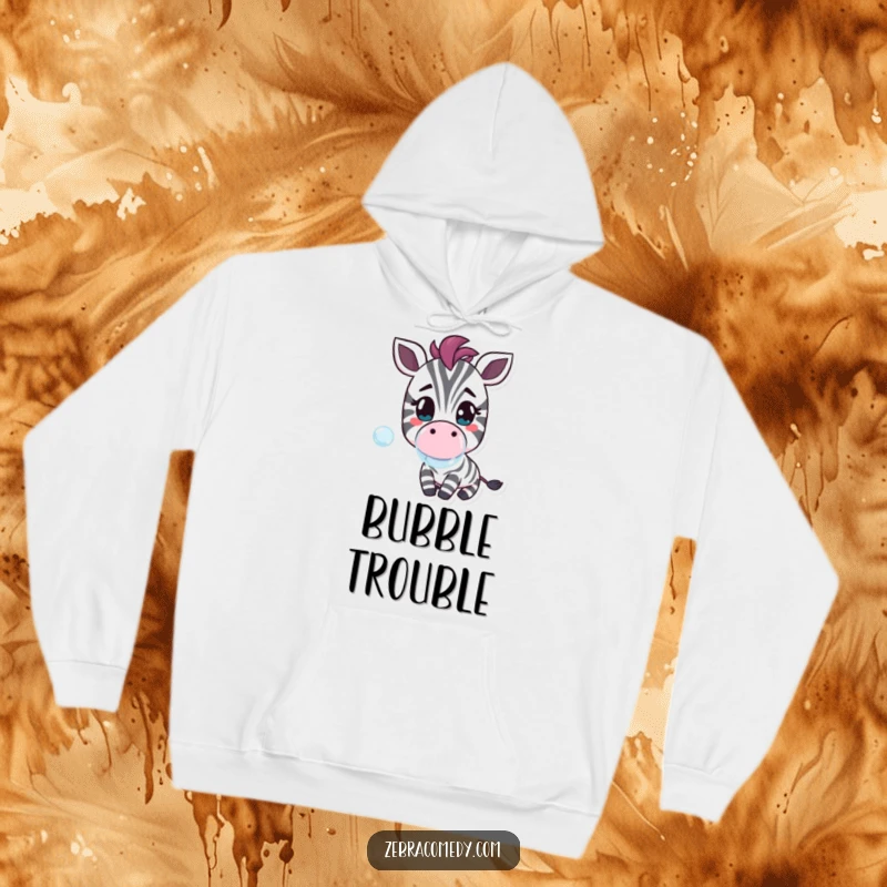 Funny hoodie featuring a cheerful zebra character blowing a bubble, offering comfort and a dose of sweet, playful charm.