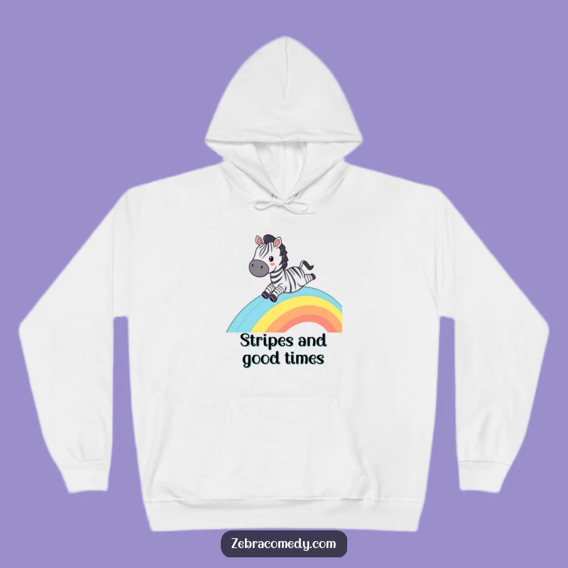 Funny Zebra Rainbow Slide Hoodie - Cozy Grinning Zebra Sweatshirt, Great Humorous Gift