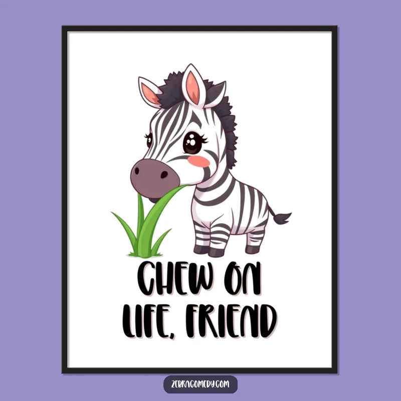 Funny Free Printable Wall Art: Grinning Zebra Grass Munch! Hilarious Downloadable Decor