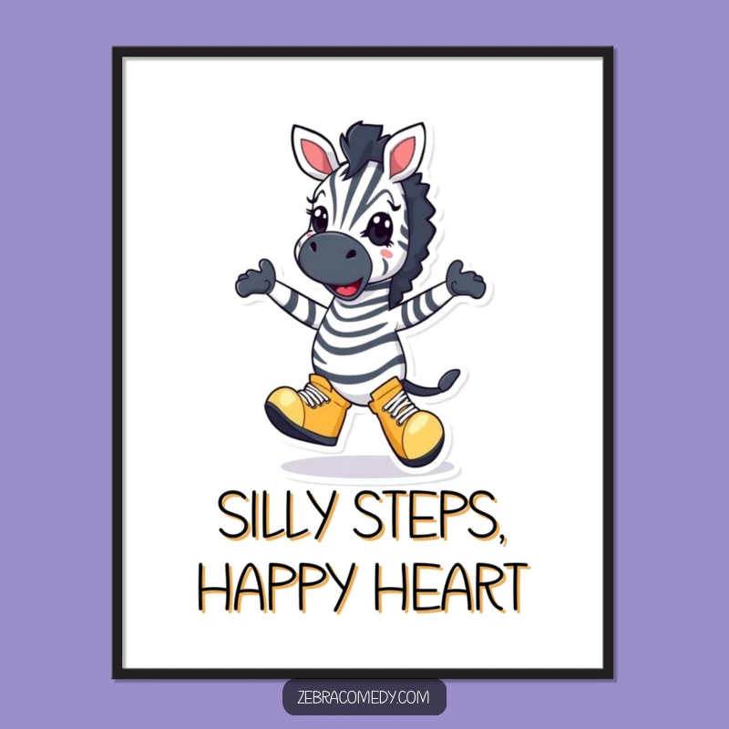 Free Printable Wall Art: Silly Dancing Zebra, Funny Oversized Shoes Downloadable Art