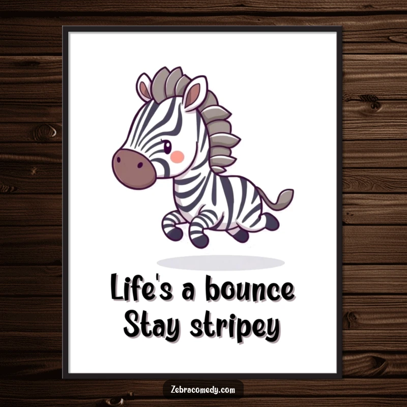 Funny Free Printable Wall Art: A zebra character energetically bouncing, its stripes a dynamic blur, bringing playful energy to any room.