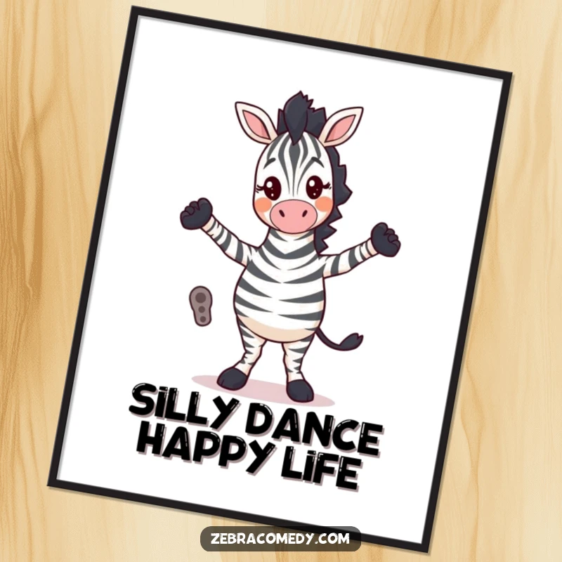 Funny Free Printable Wall Art: A zebra character performs a comical silly dance with its legs crossed, bringing upbeat, humorous energy to the space.