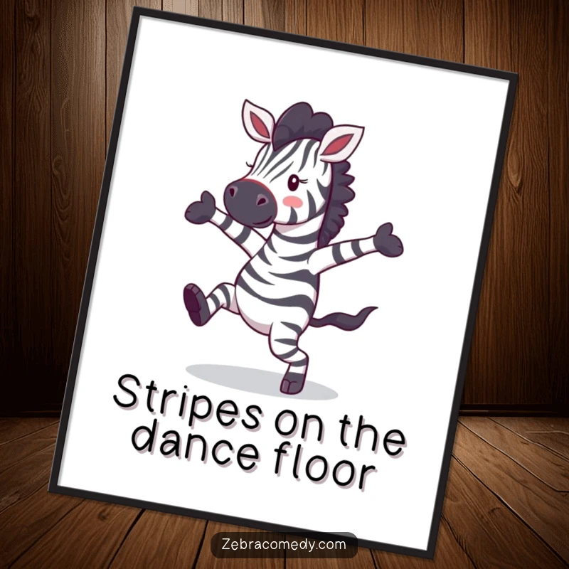 Funny Free Printable Wall Art: A zebra character busting out a hilariously chaotic and energetic silly dance.