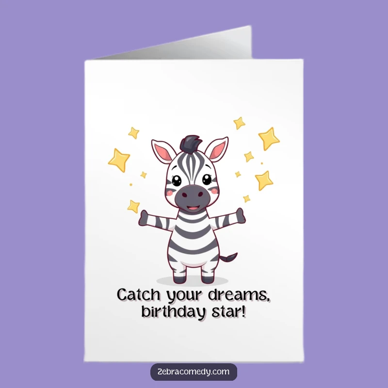 Free Printable Birthday Card: Star Catcher Zebra for Magical, Funny Birthday Wishes