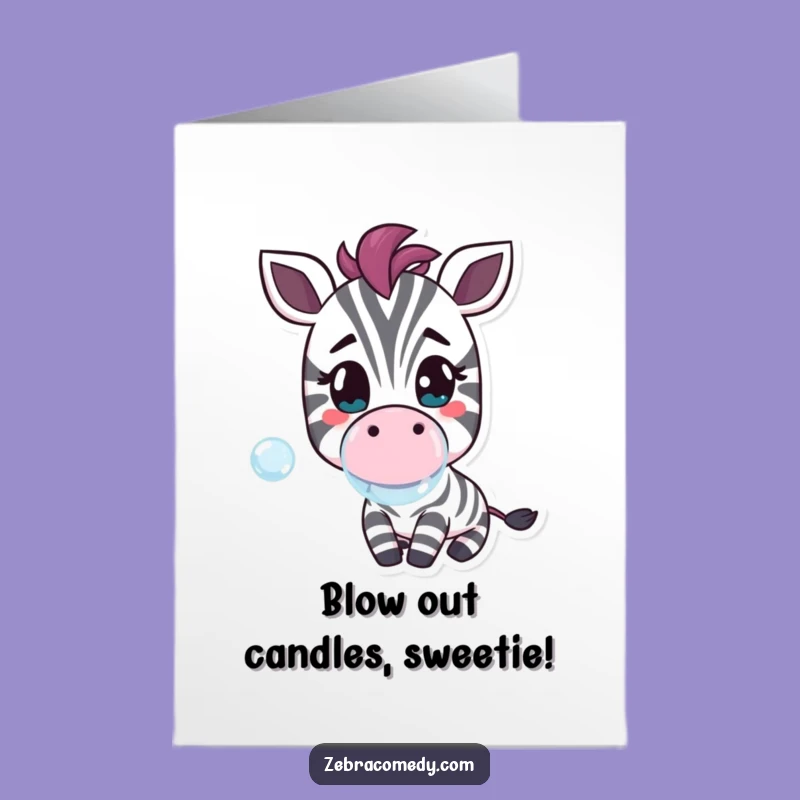 Free Printable Birthday Card: Cheerful Zebra Blowing Bubble - Fun Downloadable Gift