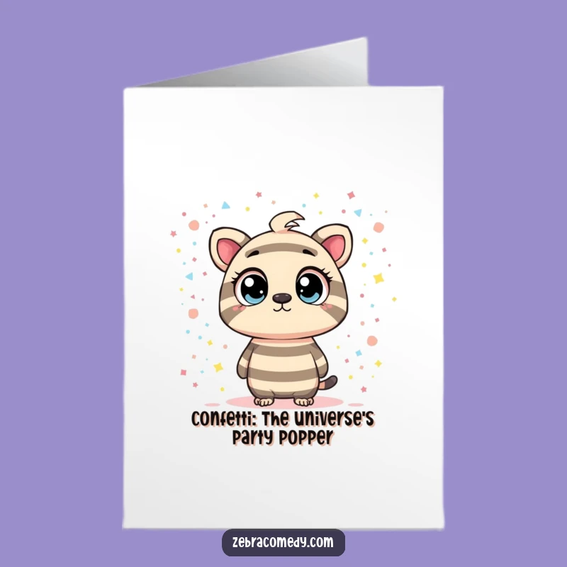 Free Printable Birthday Card: Curious Striped Character Galaxy - Cosmic Fun Gift