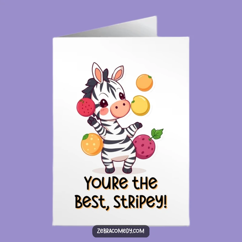 Free Printable Zebra Birthday Card: Fruity Juggling Fun - Funny Downloadable Gift