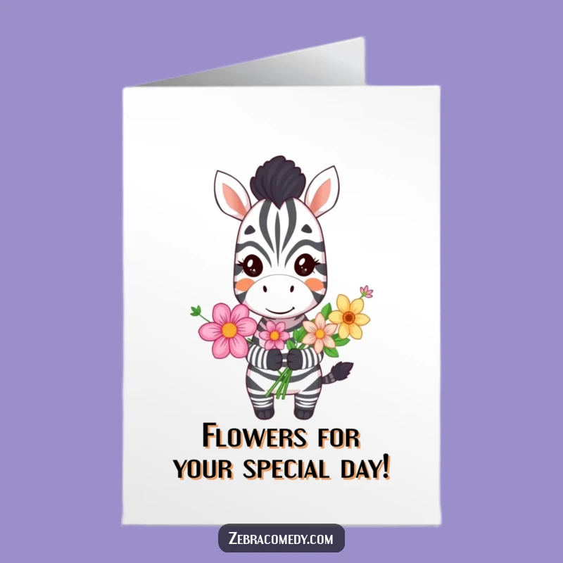 Giggle-Worthy Free Printable Birthday Card: Grinning Zebra Flowers Downloadable