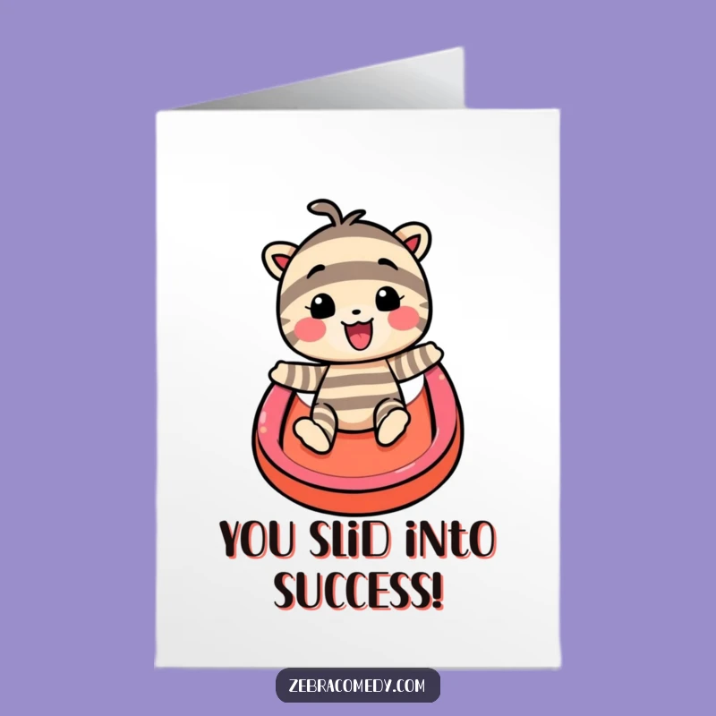 Free Printable Congrats Card: Striped Character Rainbow Slide - Funny Downloadable Celebration