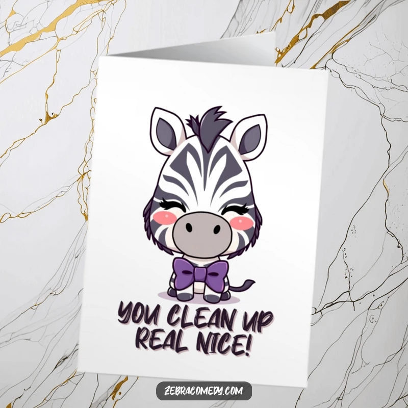 Funny Free Printable Congrats Card: A debonair zebra sporting a large, comical bowtie and a playful wink.