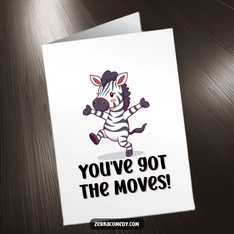 Funny Free Printable Congratulations Card: A zebra in a wild, silly dance pose, perfect for celebrating any happy news.