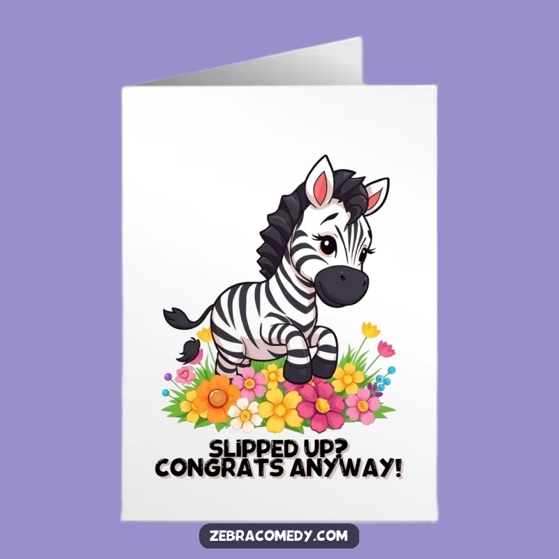 Free Printable Congrats Card: Zebra Slipping Flowers - Funny Downloadable Gift
