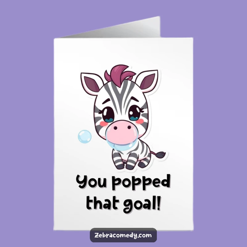 Free Printable Congrats Card: Cheerful Zebra Blowing Bubble - Downloadable Success Gift