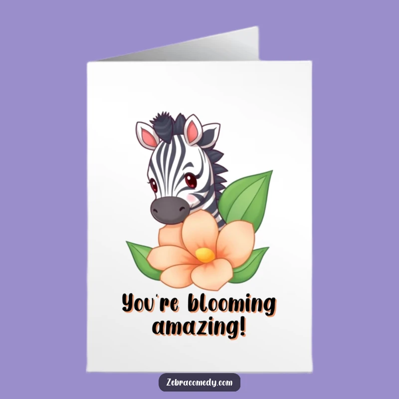Free Printable Congrats Card: Zebra Behind Flower - Funny Downloadable