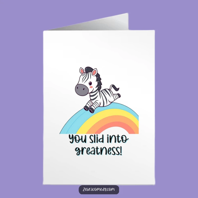Free Printable Congrats Card: Zebra on Rainbow, Joyful Animal Downloadable Greeting