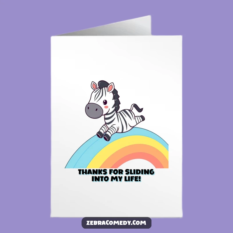 Free Printable Thank You Card: Grinning Zebra Rainbow Slide, Fun Downloadable Gift